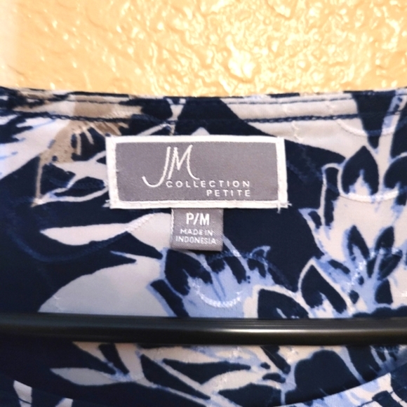 JM Collection Women Navy Floral Blouse Size P/M - Picture 3 of 6